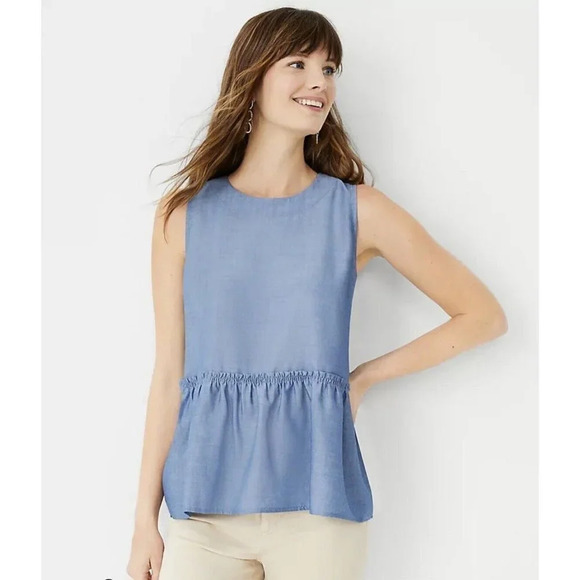Ann Taylor New Petite Chambray Tie Back Peplum Shell Size Small #0863 - Picture 11 of 11